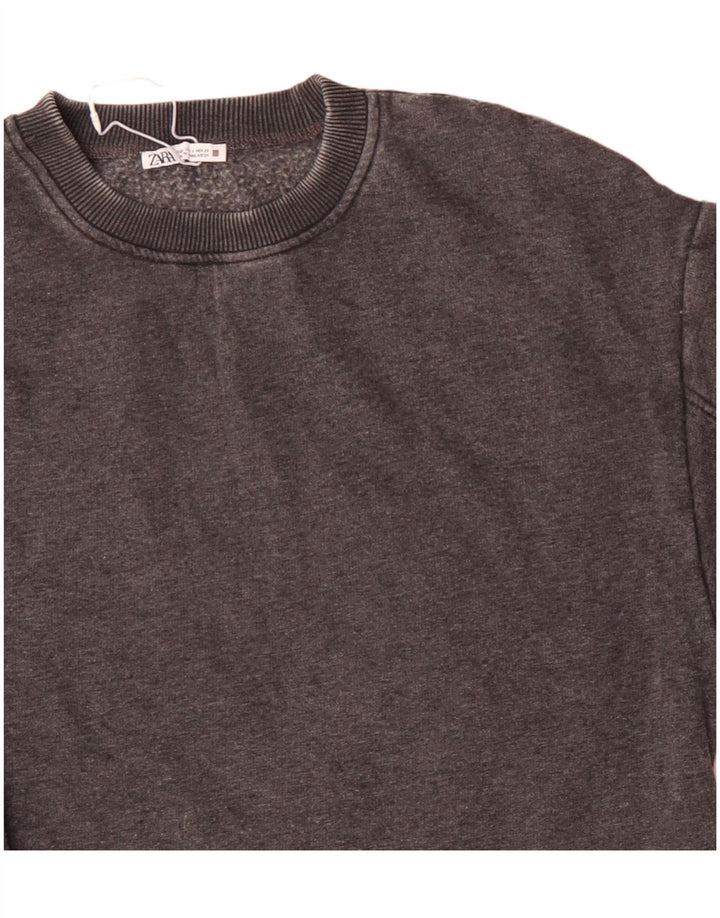 Zara Womens Crop Oversized Sweatshirt Jumper UK 10 Small Grey Bomuld