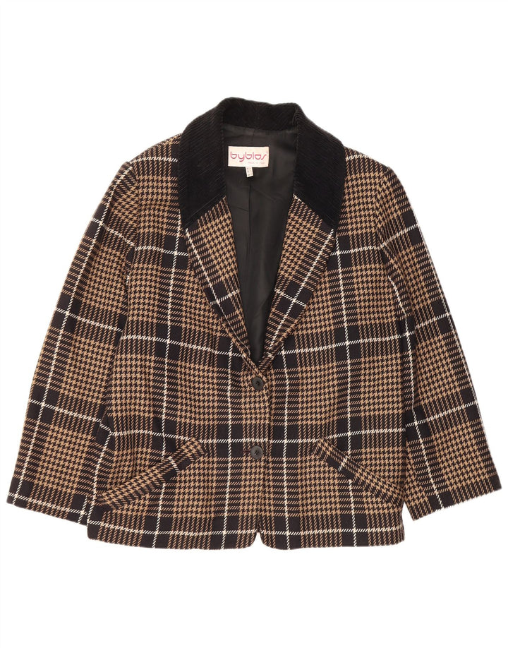 Byblos Dame 2-knaps blazerjakke IT 42 Medium Brown Houndstooth Uld
