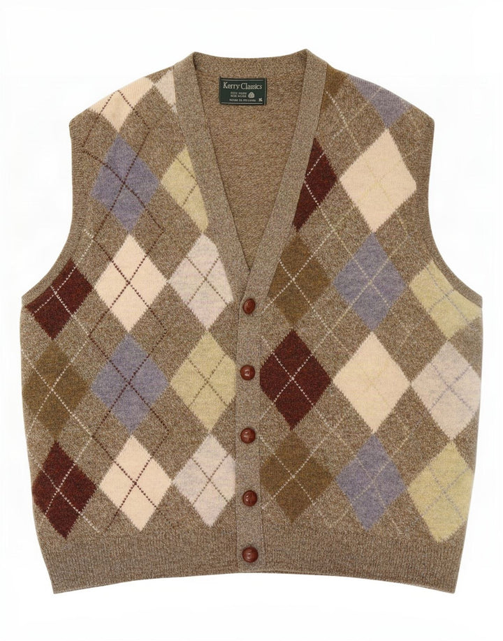 Kerry Herre Classics Ærmeløs cardigantrøje XL Khaki Argyle/Diamond