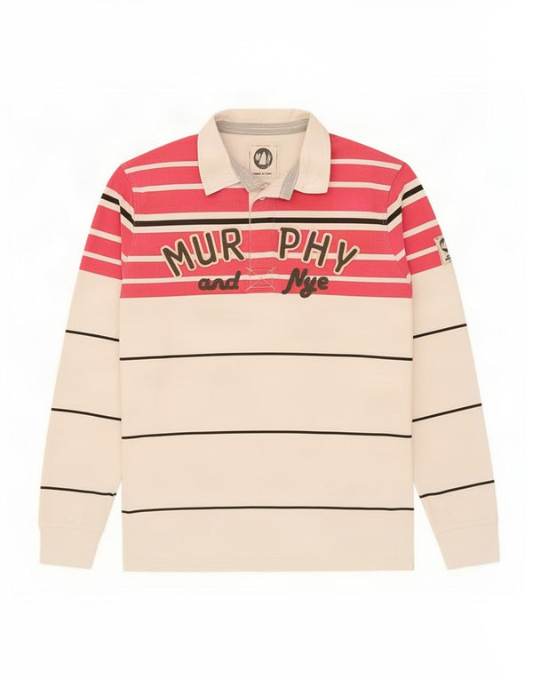 Murphy & Nye Herre Grafisk Langærmet Rugby Polo Shirt XL Hvidstribet
