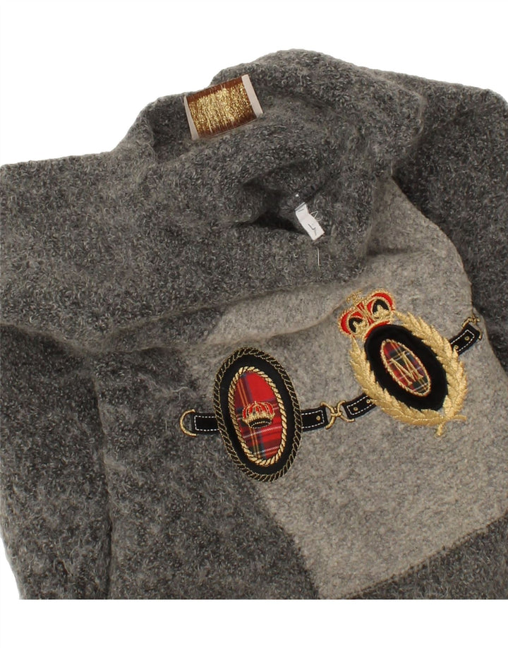 MAGIA Womens Graphic Crew Neck Jumper Sweater UK 16 Large Grey Vintage Magia and Second-Hand Magia from Messina Hembry 