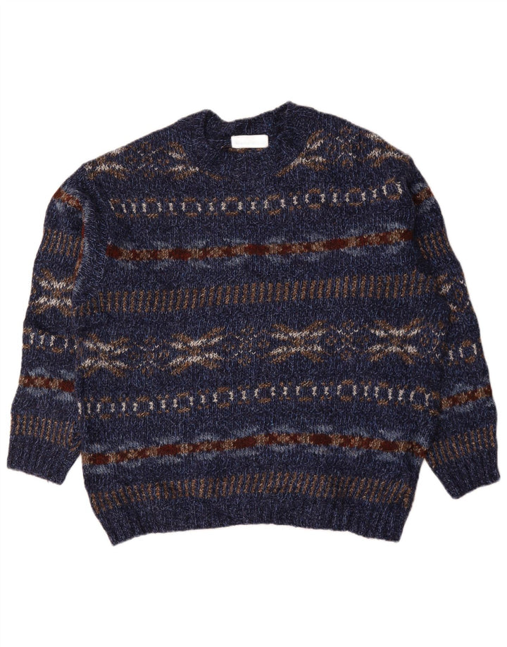 Marks & Spencer Herre sweater med rund hals, stor marineblå Fair Isle