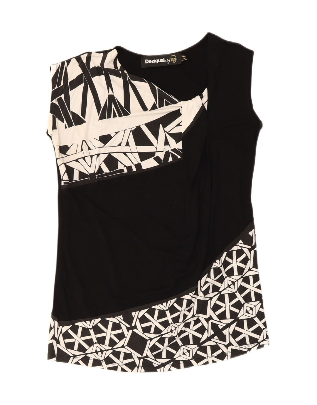 Desigual Damevest Top UK 14 Stor sort geometrisk viskose