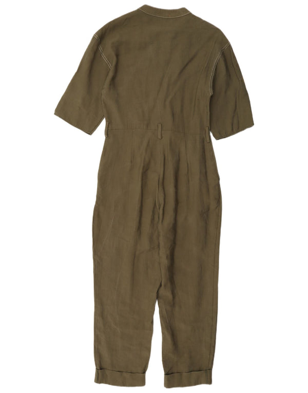 Zara Kortærmede Jumpsuit UK 10 Small Khaki Lyocell