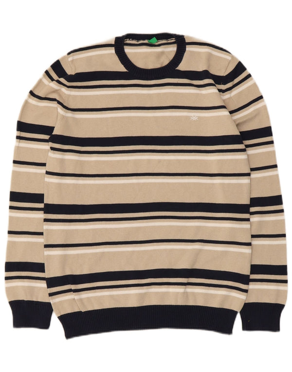 Benetton piger sweater med rund hals 10-11 år XL Beige stribet bomuld