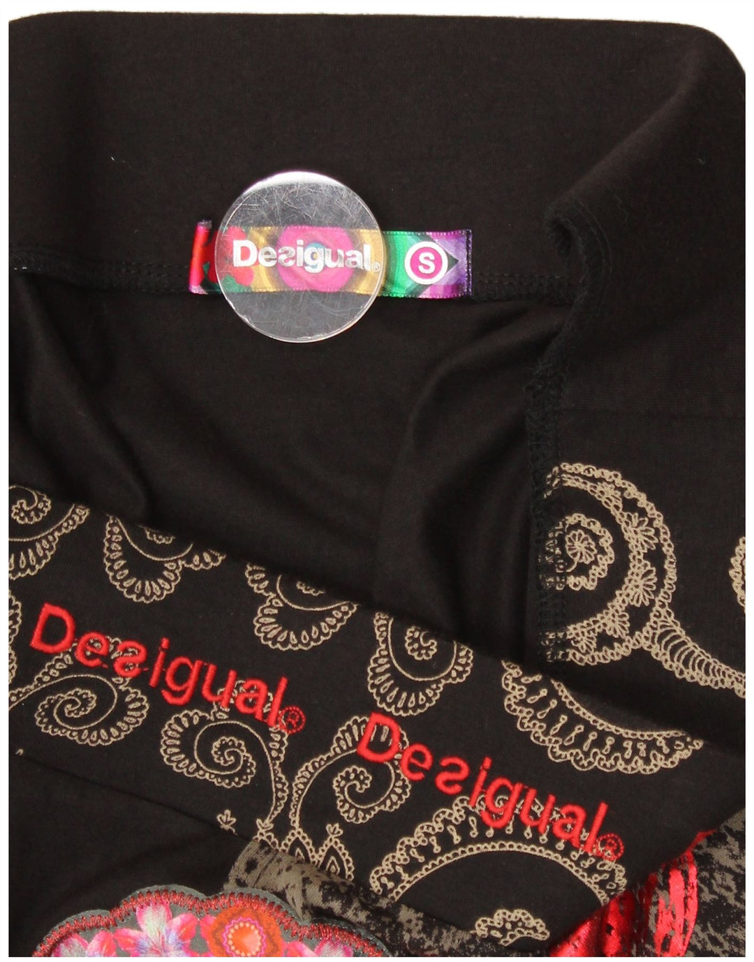 DESIGUAL Kvinder grafisk A-line nederdel lille W30 sort blomstret bomuld