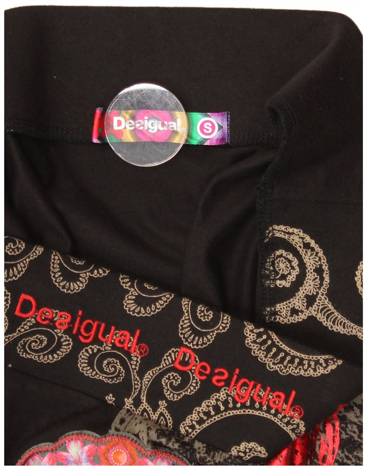 DESIGUAL Kvinder grafisk A-line nederdel lille W30 sort blomstret bomuld