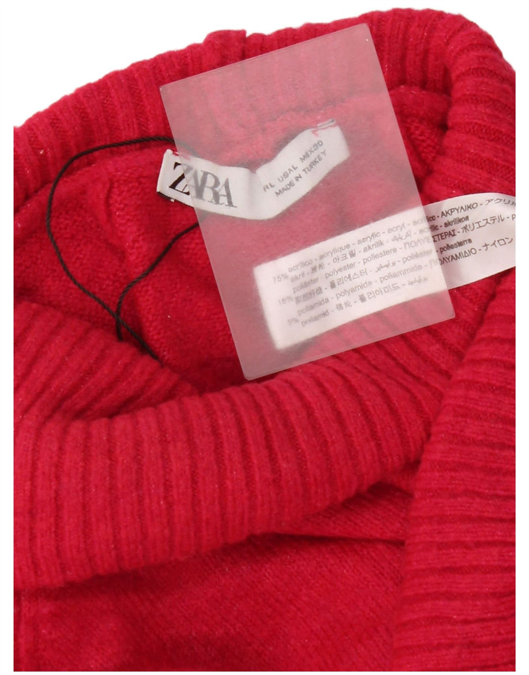 Zara Dame Roll Neck Jumper Sweater UK 16 Stor Rød Akryl