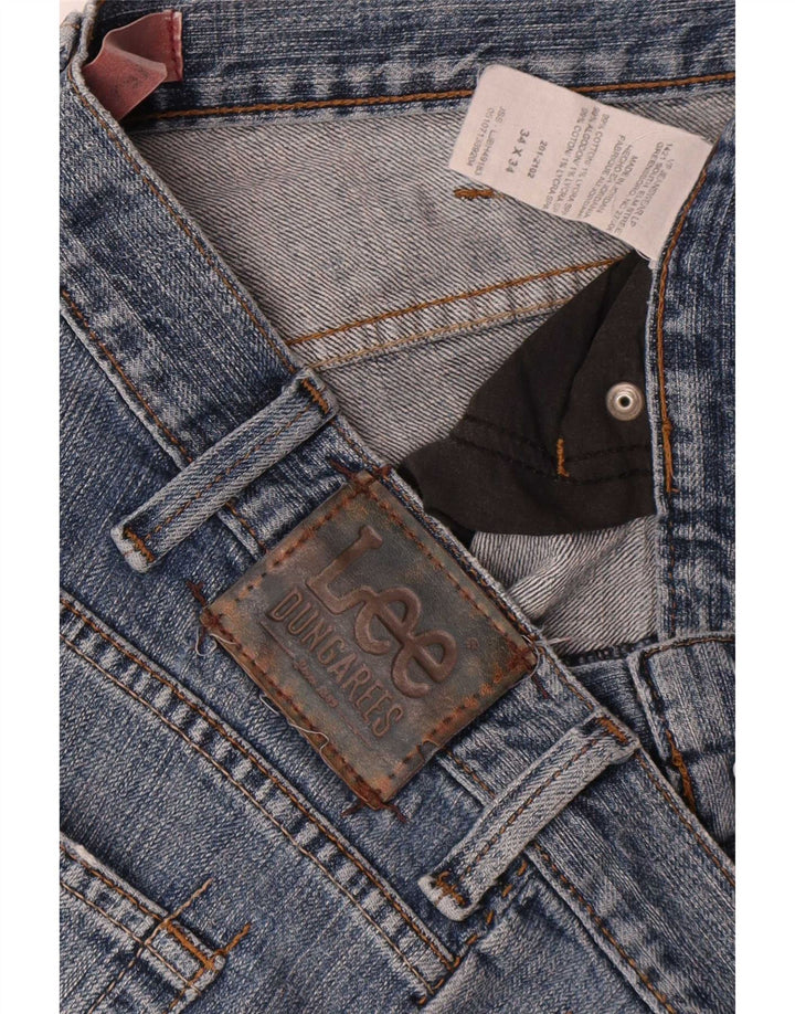 Lee Mens Distressed Straight Jeans W34 L34 Blå Bomuld
