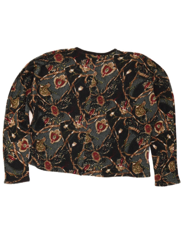 Vintage Womens Crop Graphic Top Long Sleeve UK 16 Large Black