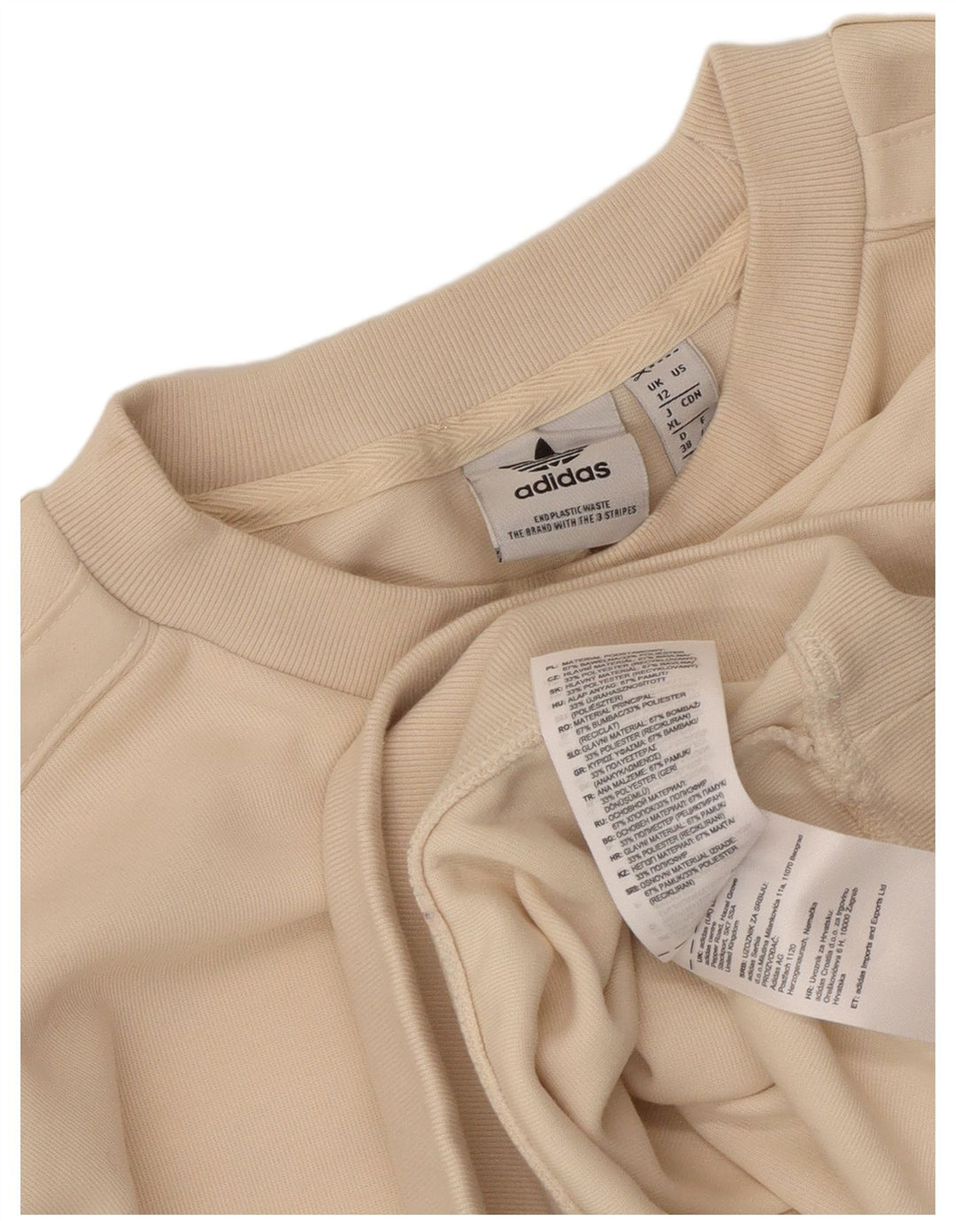 Adidas Womens Crop Sweatshirt Jumper UK 12 Medium Beige Bomuld