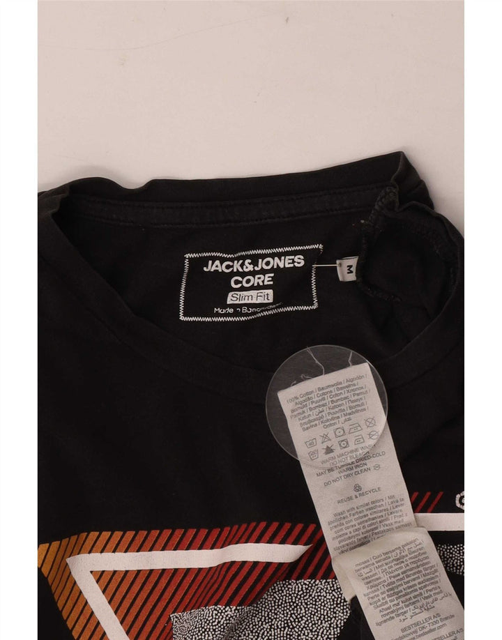 Jack & Jones Herre Slim Fit Grafisk T-shirt Top Medium Sort Bomuld