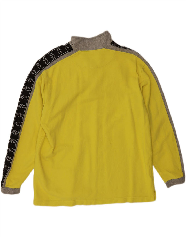 CHAMPION Mens Graphic Zip Neck Sweatshirt Jumper Large Yellow Colourblock Vintage Champion and Second-Hand Champion from Messina Hembry 