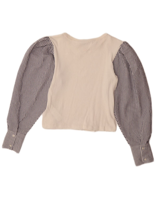 ZARA Womens Crop Langærmet Bluse Top UK 12 Medium White Pinstripe