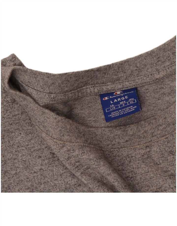 CHAMPION Mens Graphic Top Long Sleeve Large Grey Flecked