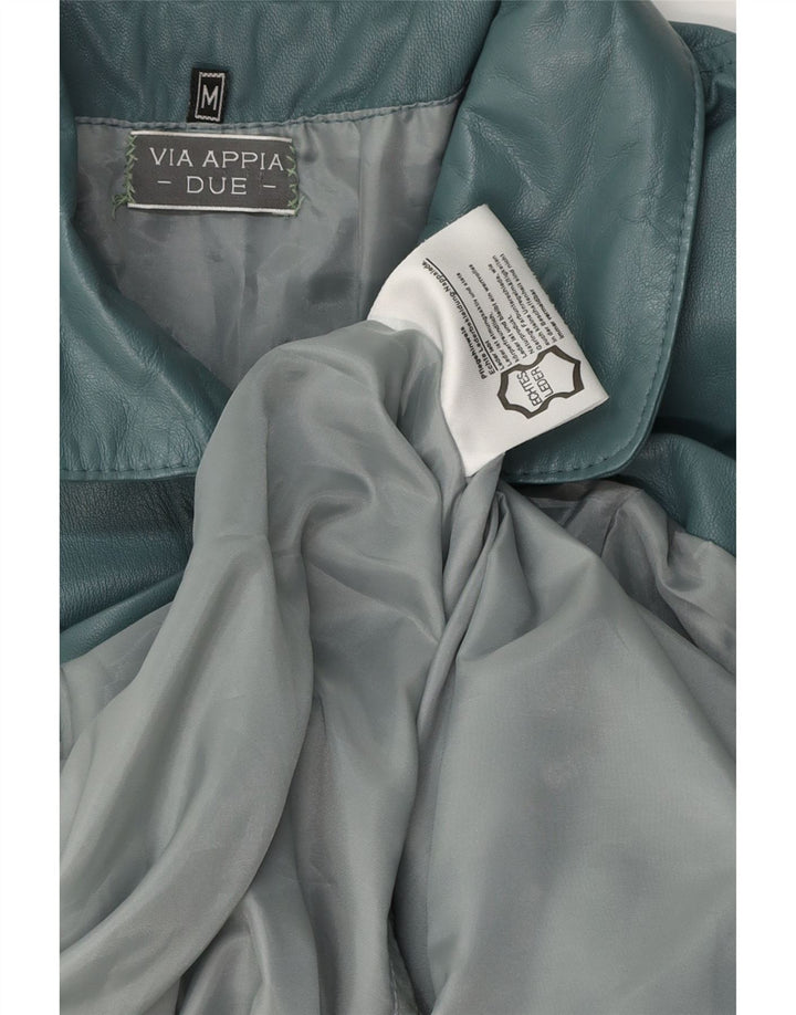 Via Appia Dame Oversized Læderfrakke UK 14 Medium Blue Læder