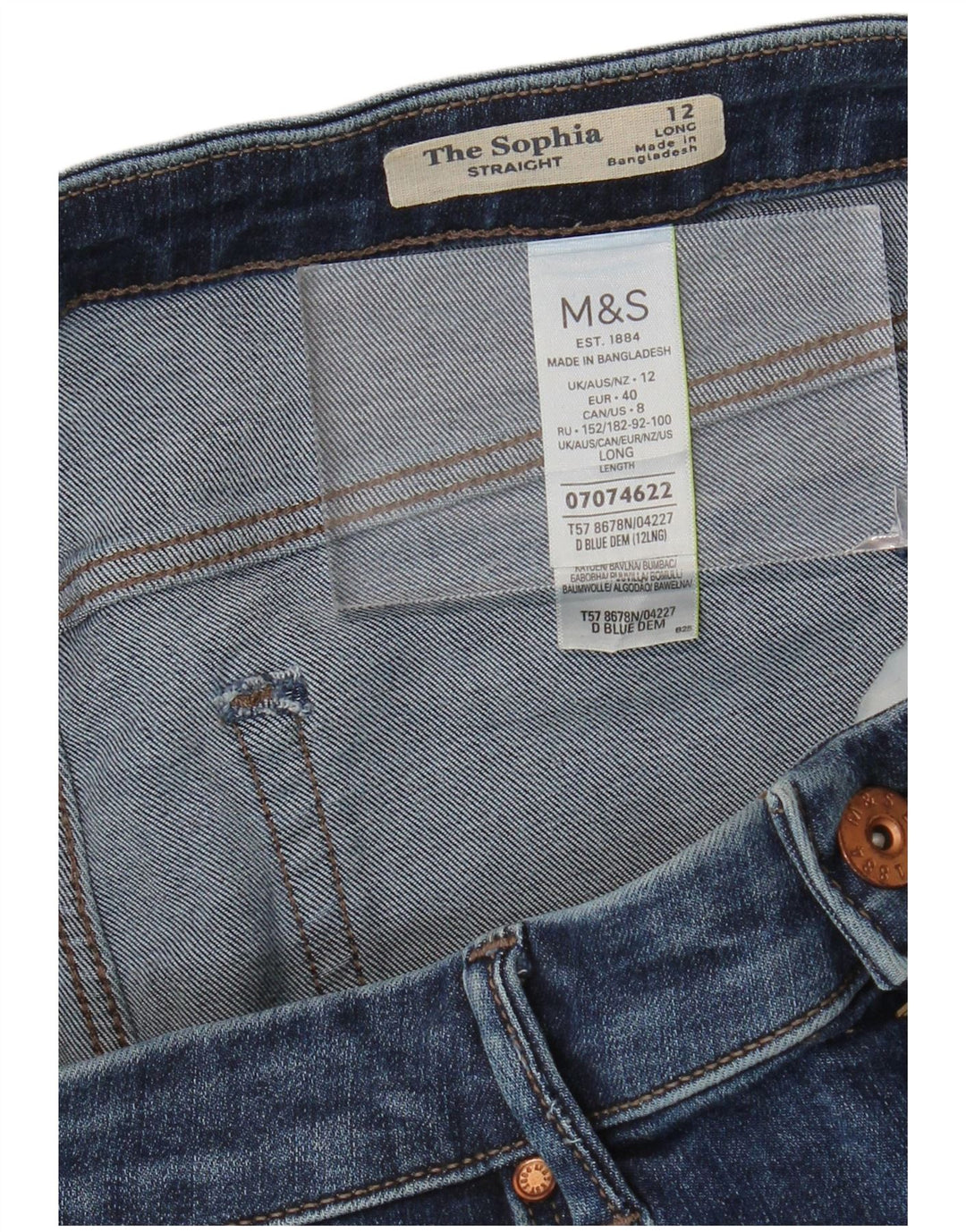 MARKS & SPENCER Sophia straight jeans til kvinder UK 12 Medium W30 L33 Blue