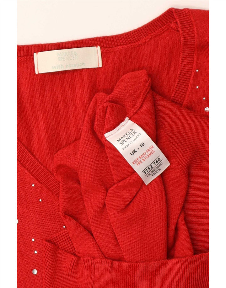 Marks & Spencer Dame V-hals sweater UK 10 Lille rød viskose