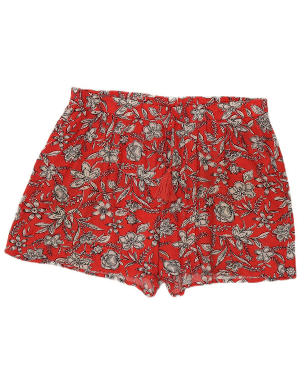 Marks & Spencer kvinders højtaljede shorts UK 18 XL W38 rød blomsterviscose