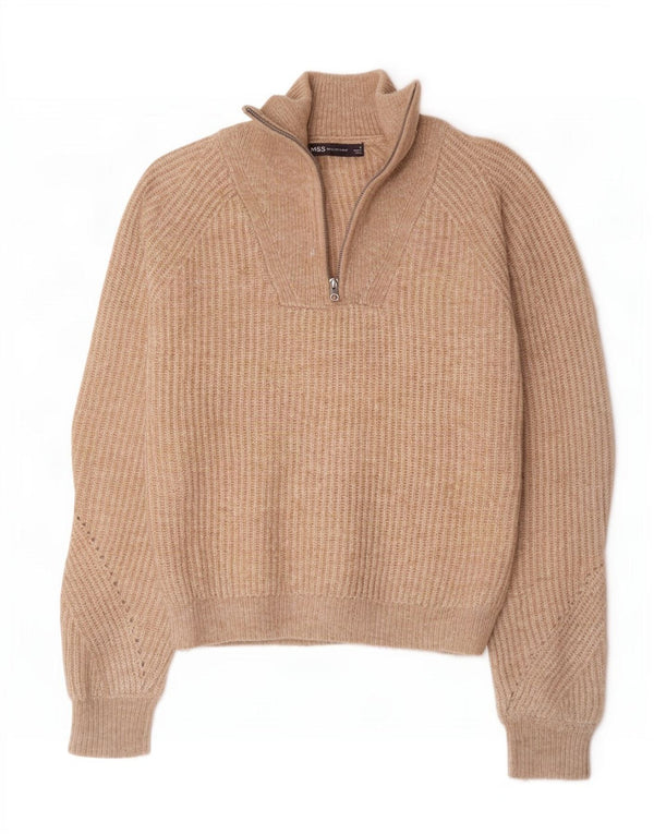 Marks & Spencer Dame sweater med lynlås-hals UK 10 Små brune flækkede