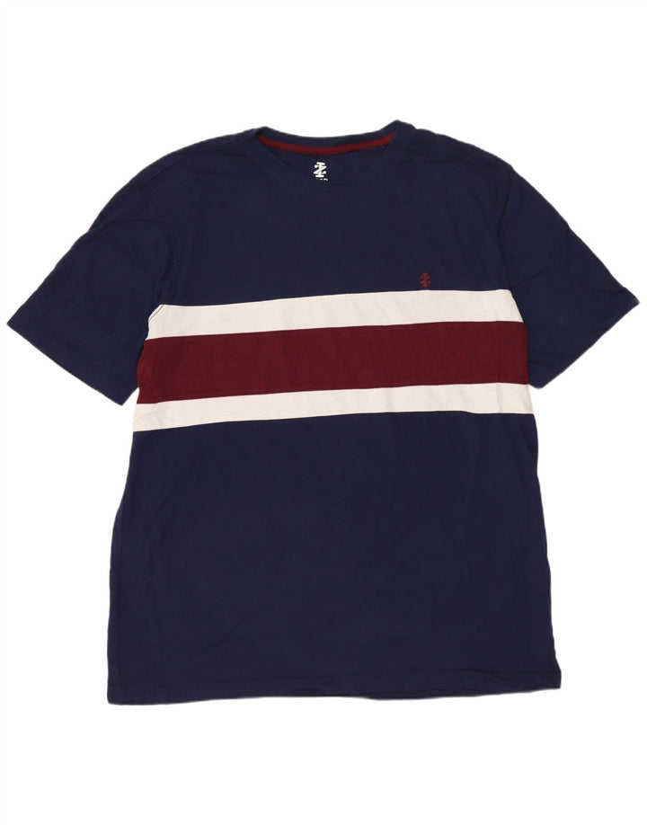 IZOD Herre T-Shirt Top Stor Marineblå Colourblock Bomuld
