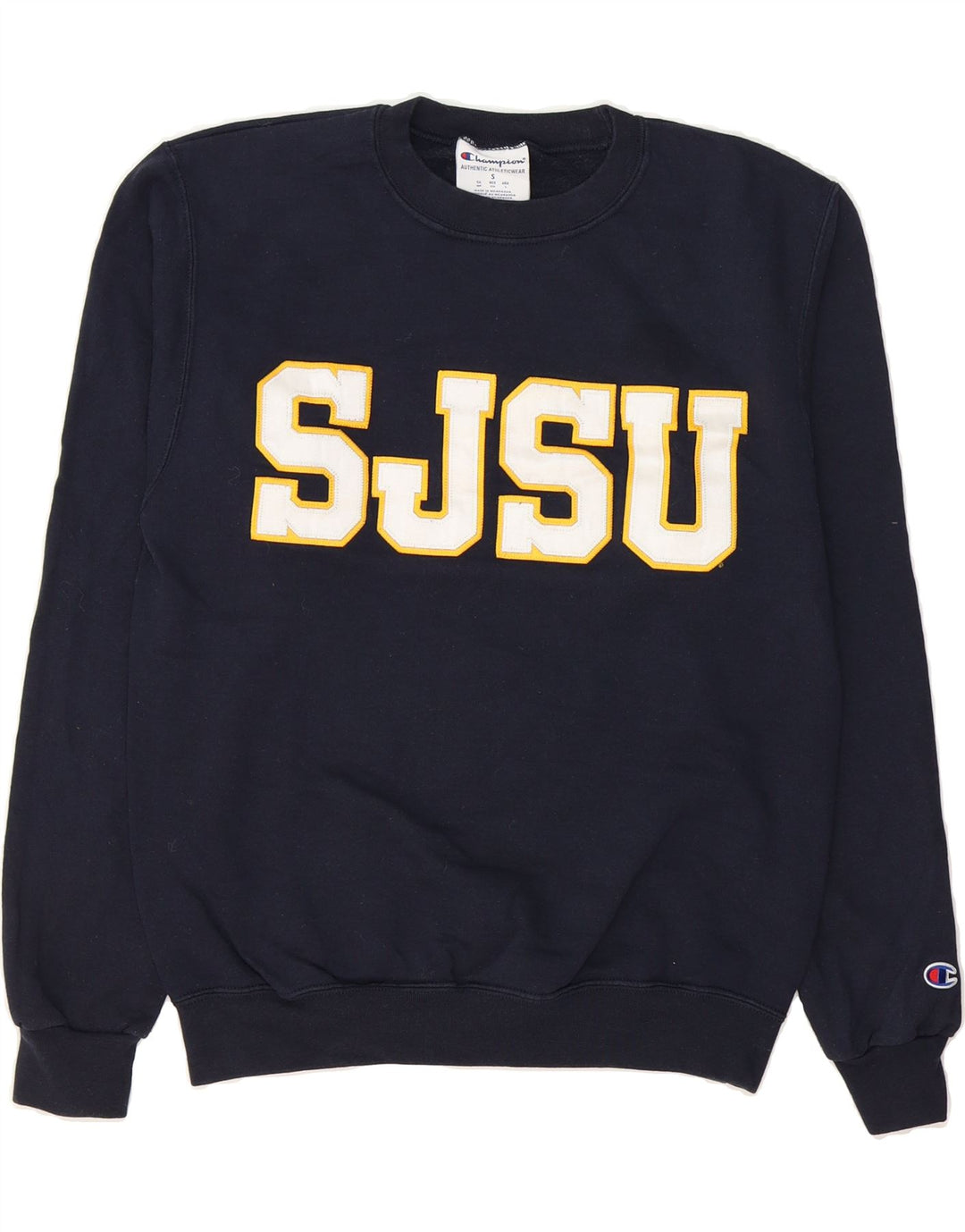 CHAMPION Mens San Jose State Spartans Sweatshirt Jumper Small Navy Blue Vintage Champion and Second-Hand Champion from Messina Hembry 