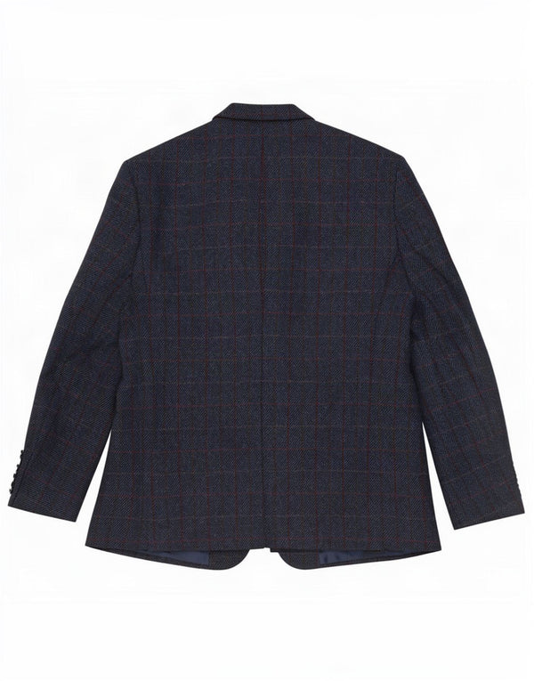 Harris Tweed Herre 2 Button Blazer Jacket UK 48 4XL Navy Blue Check Wool