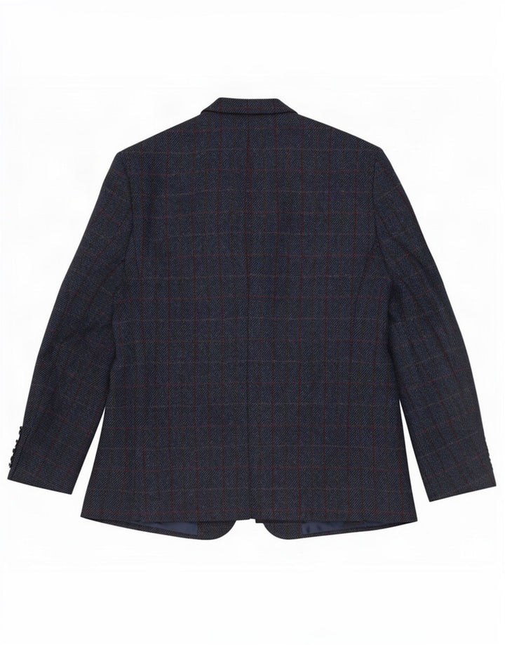 Harris Tweed Herre 2 Button Blazer Jacket UK 48 4XL Navy Blue Check Wool