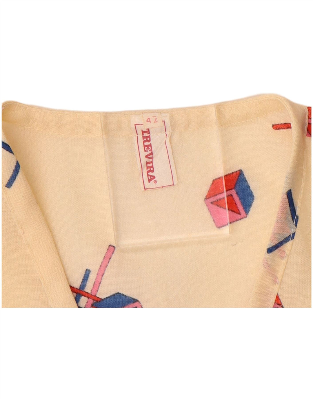 Trevira Dame Crop Langærmet Bluse Top IT 42 Medium Beige Geometrisk