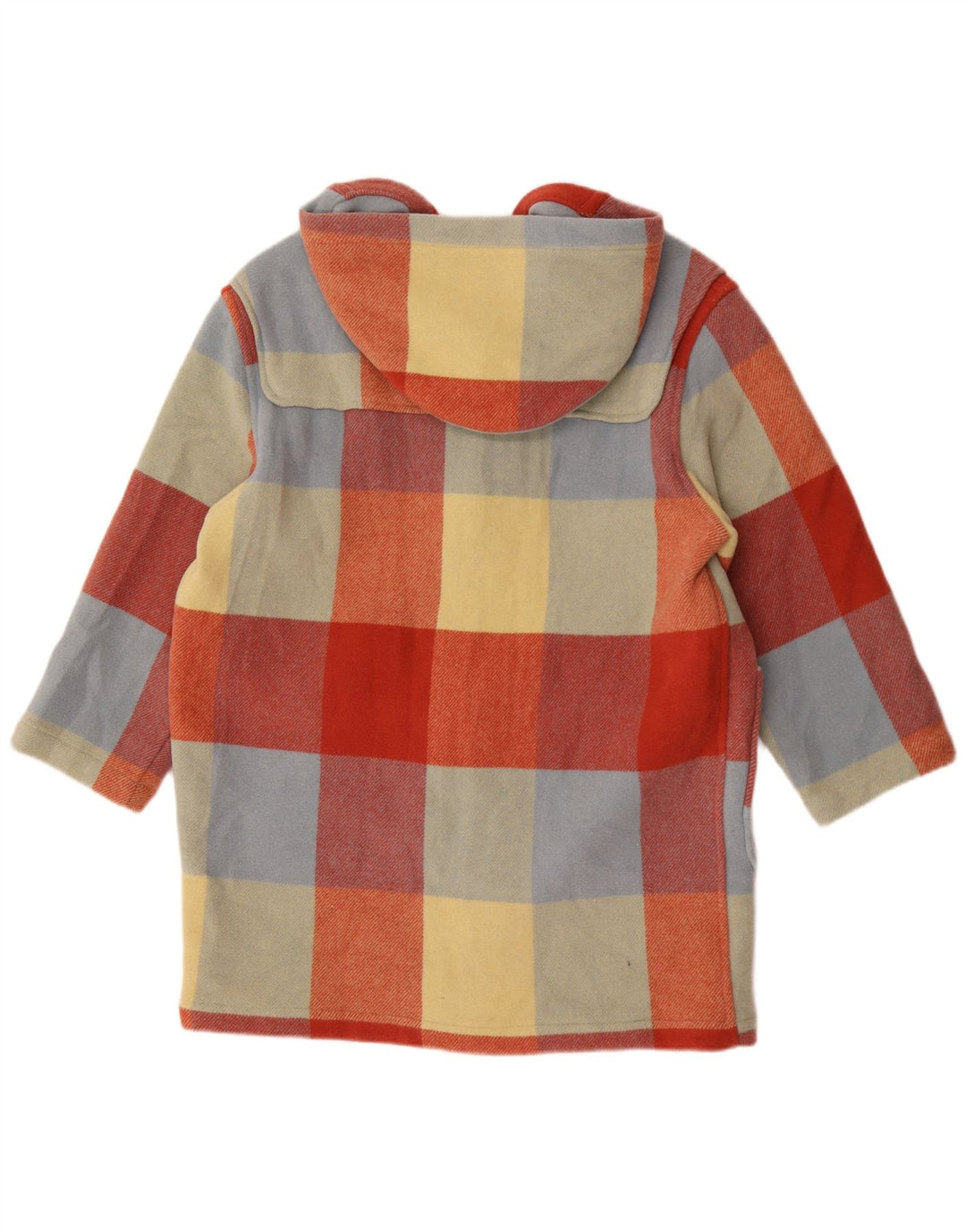 Benetton Dame Hooded Duffel Coat UK 16 Stor flerfarvet Plaid Uld