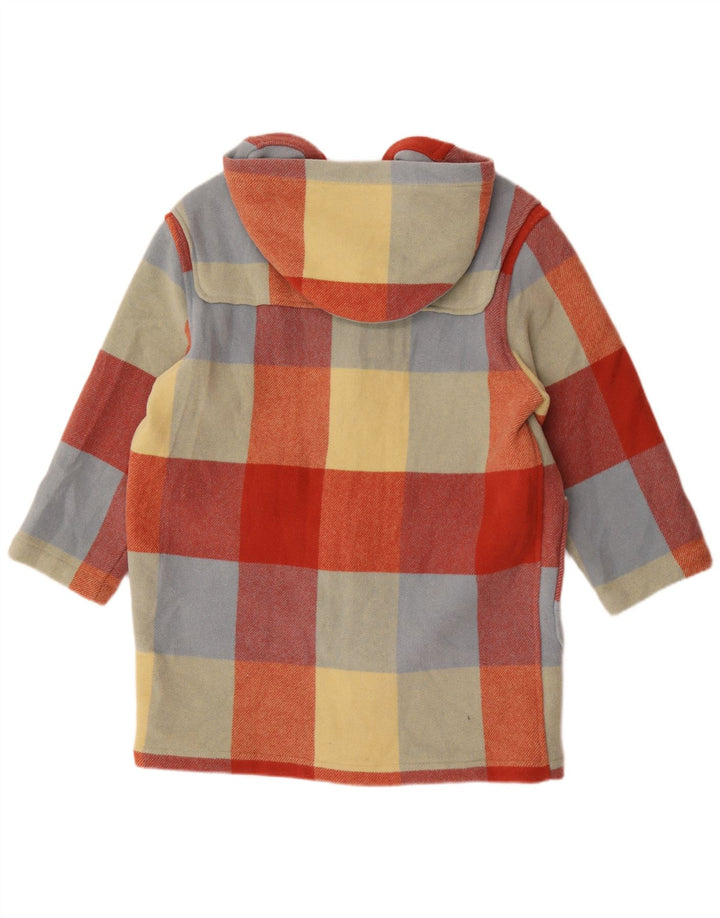 Benetton Dame Hooded Duffel Coat UK 16 Stor flerfarvet Plaid Uld