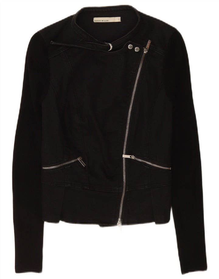 Karen Millen Dame Crop Biker Jacket US 1 2XS Sort