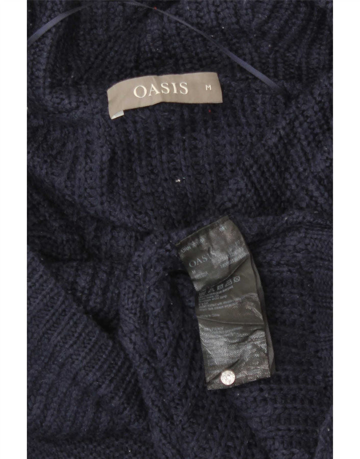 Oasis Dame Roll Neck Jumper Sweater UK 14 Medium Navy Blue Polyacrylic