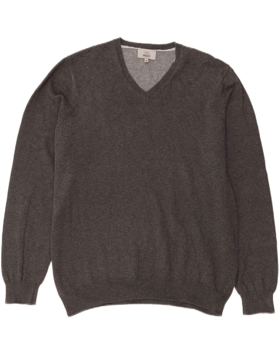 Marks & Spencer Herre Regular Fit V-hals sweater XL Grå Bomuld