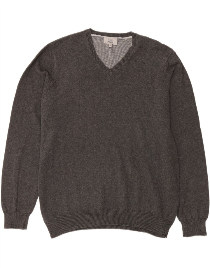 Marks & Spencer Herre Regular Fit V-hals sweater XL Grå Bomuld