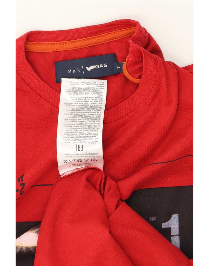 Gas Herre grafisk T-shirt top lille rød bomuld