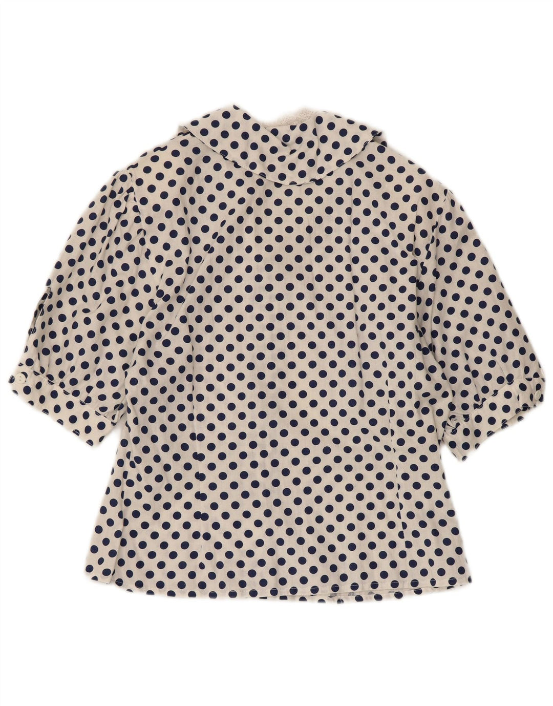 VINTAGE skjortebluse til kvinder med 1/2 ærmer UK 12 Medium White Polka Dot