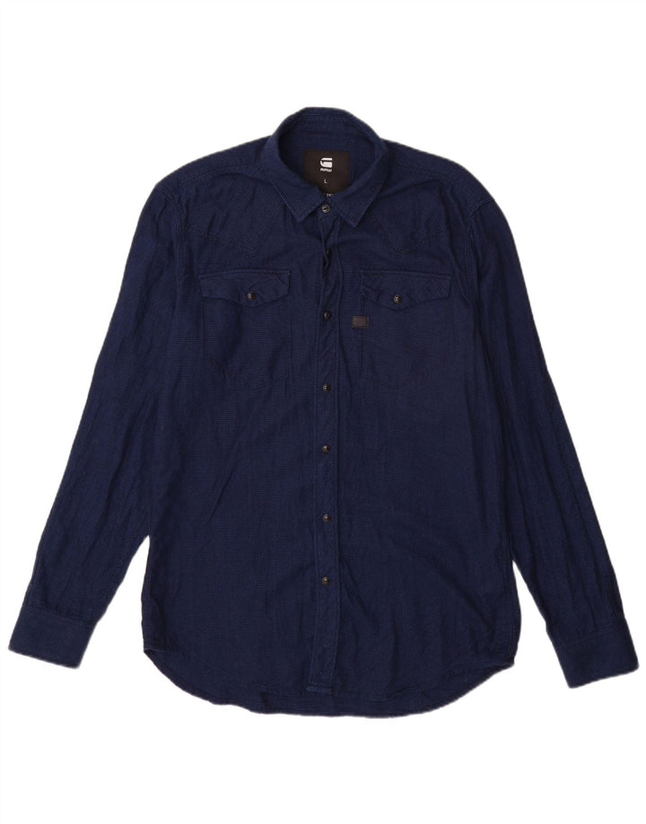 G-Star Herre flannelskjorte Stor marineblå Houndstooth bomuld
