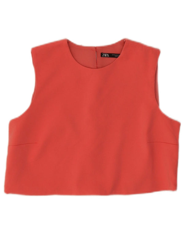 Zara Dame Ærmeløs Crop Top UK 12 Medium Pink Bomuld