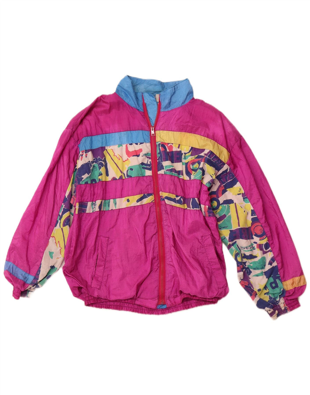 Vintage Dame Loose Fit Træningsdragt Topjakke UK 12 Medium Pink Geometric