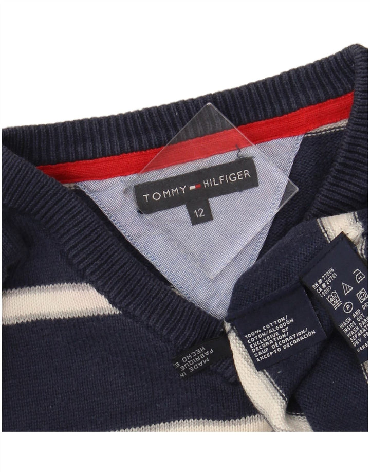 TOMMY HILFIGER Drenge V-hals sweater 11-12 år Marineblå stribet