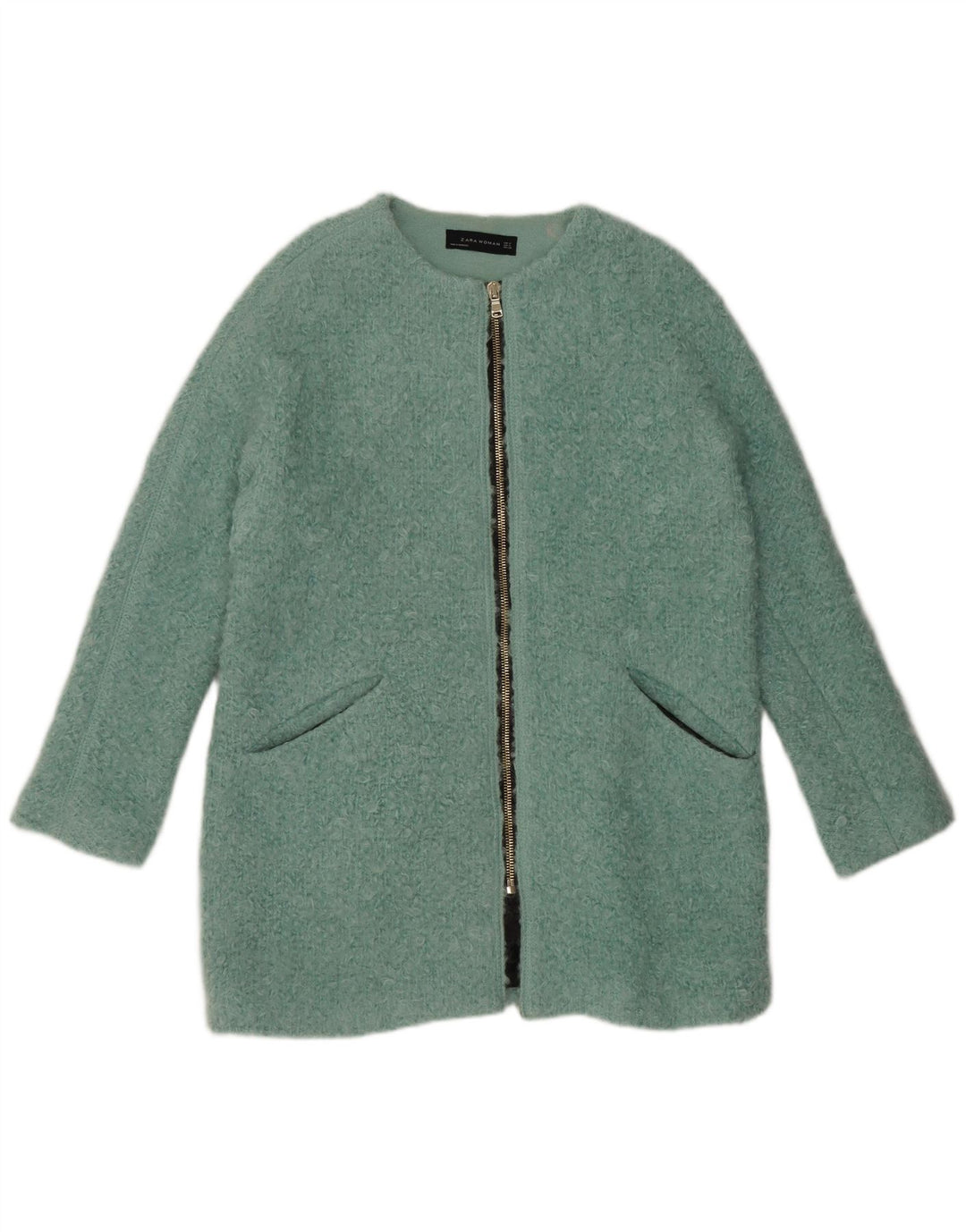 Zara Dame Oversized Overfrakke UK 14 Medium Blue Cotton