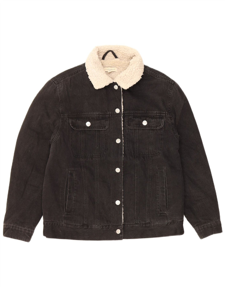 Topshop Dame Oversized Sherpa Denim Jacket UK 8 Small Black Classic