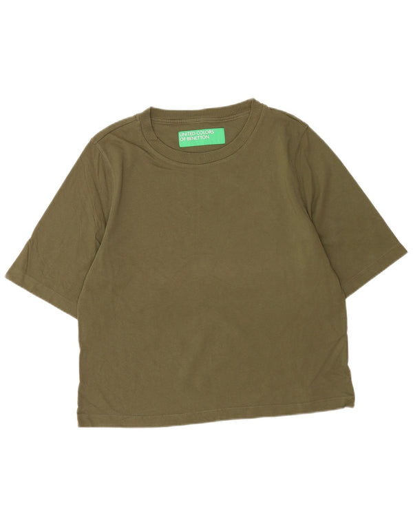Benetton Dame T-Shirt Top UK 14 Medium Khaki Bomuld