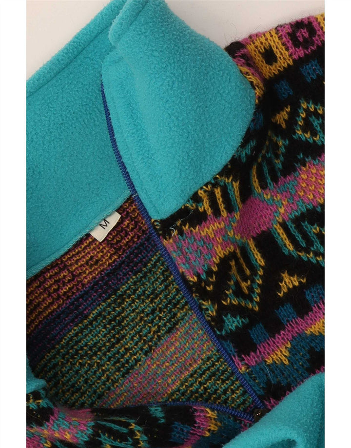 Vintage herre lynlås hals fleece trøje mellemblå geometrisk