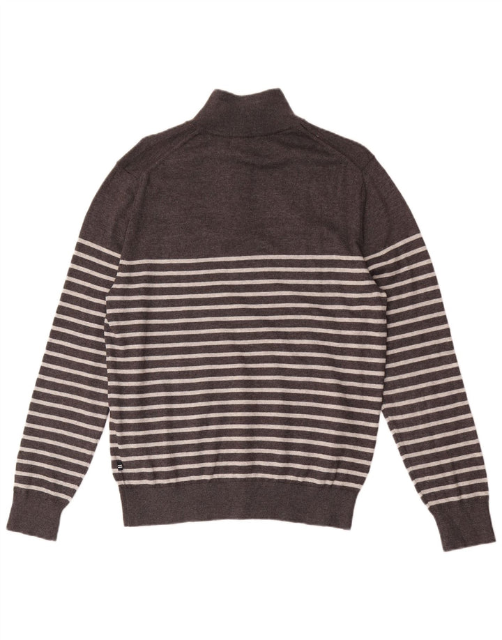Nautica Herre Zip Neck Jumper Sweater lille grå stribet bomuld