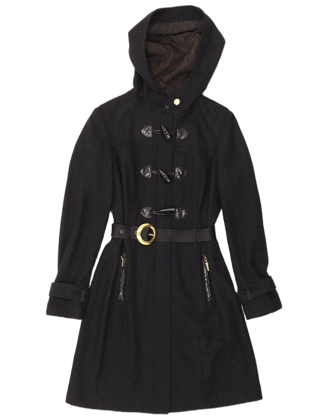 CARACTERE Dame Hooded Duffle Coat UK 10 Small Navy Blue Wool