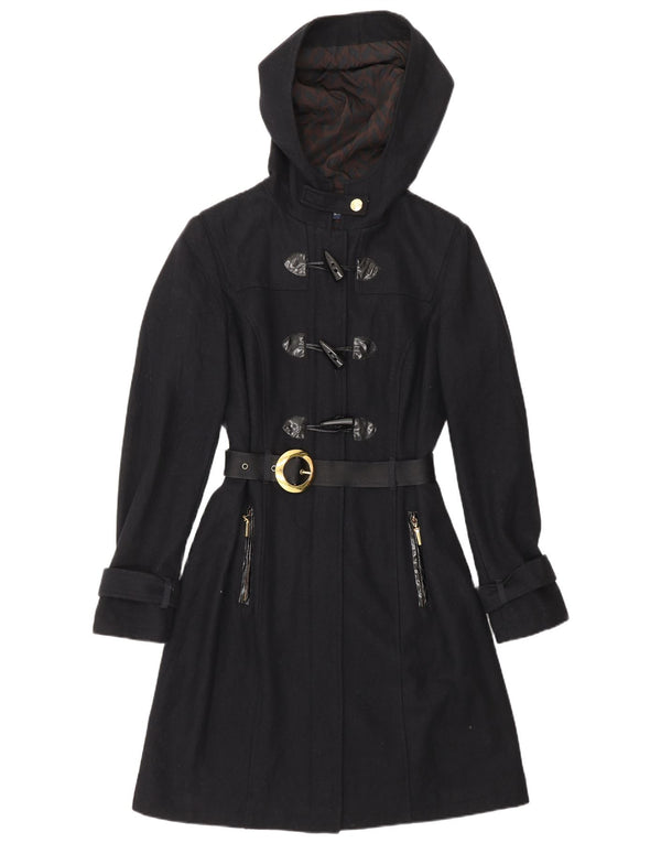 CARACTERE Dame Hooded Duffle Coat UK 10 Small Navy Blue Wool