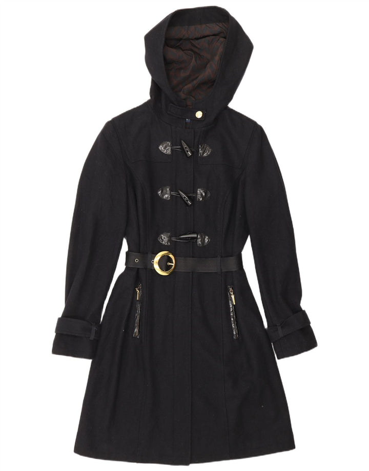 CARACTERE Dame Hooded Duffle Coat UK 10 Small Navy Blue Wool