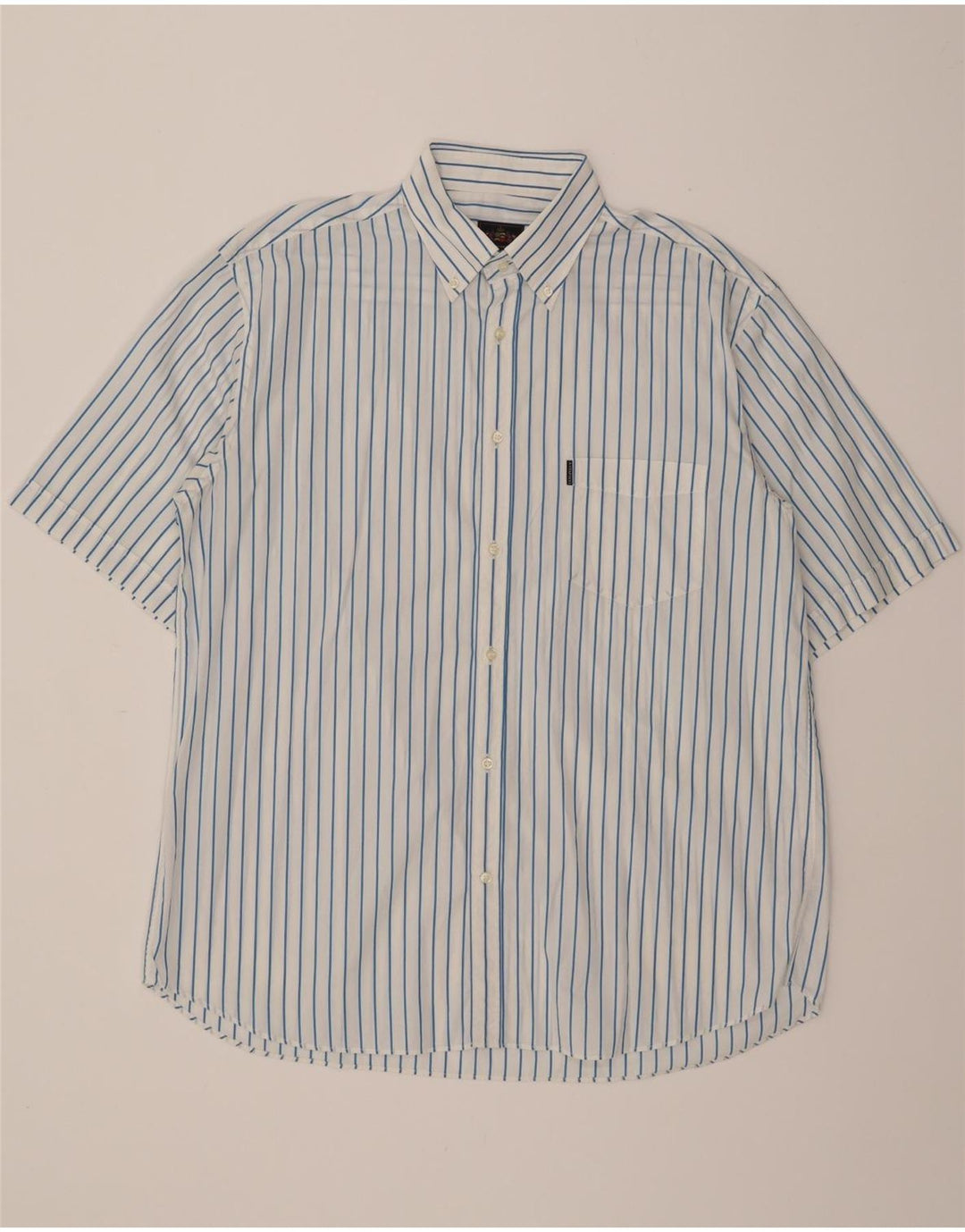 AMERIGO VESPUCCI Mens Short Sleeve Shirt Size 44 XL White Striped Cotton Vintage Amerigo Vespucci and Second-Hand Amerigo Vespucci from Messina Hembry 